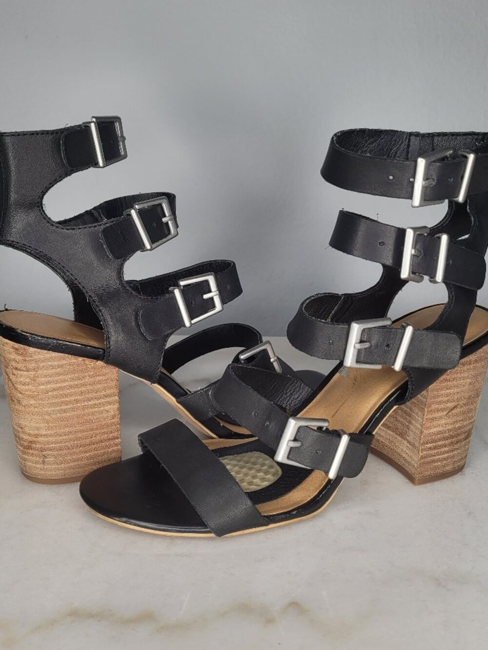 Dolce Vita Black Leather Gladiator Block Heel Sandals – Size 12